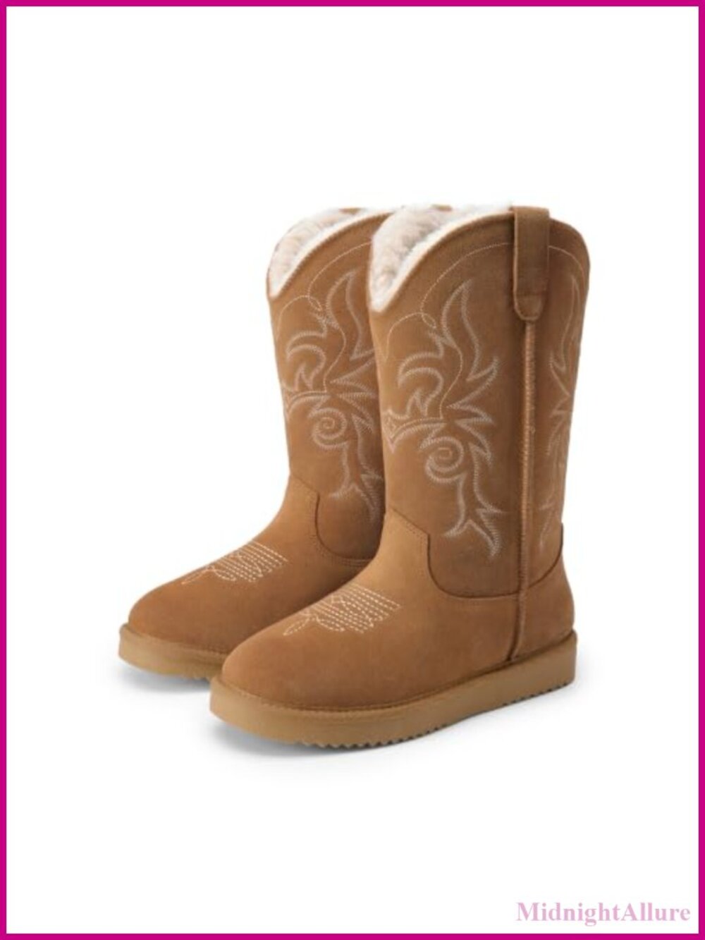 Suede Cowboy Boots Women Western Winter Snow Boots Plush Lined
